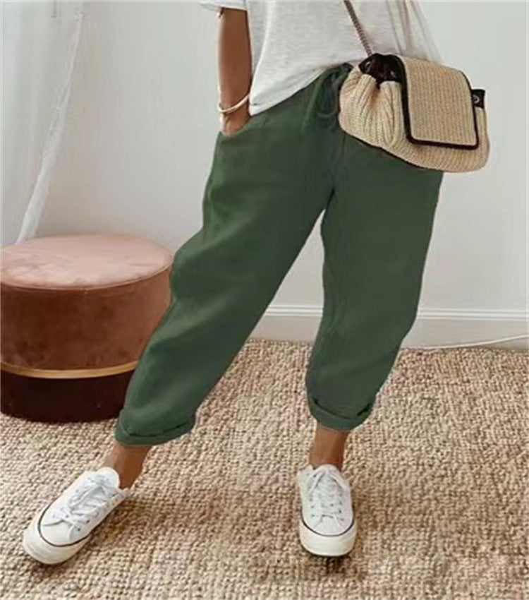 Pantaloni donna estivi, fluidi e comodi con vita alta. Perfetti per un look elegante, leggero e alla moda.