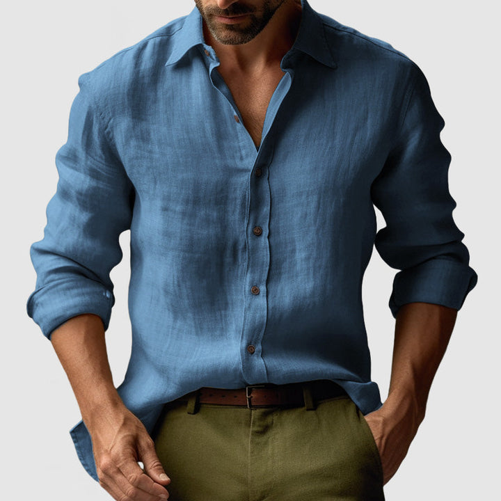 Camicia casual da uomo con colletto classico e maniche lunghe. Stile versatile per ufficio o tempo libero.