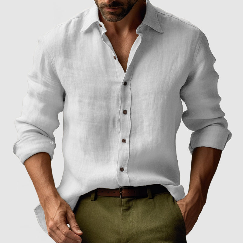 Camicia traspirante uomo maniche lunghe. Stile casual elegante, colletto classico, ideale per comfort e moda.
