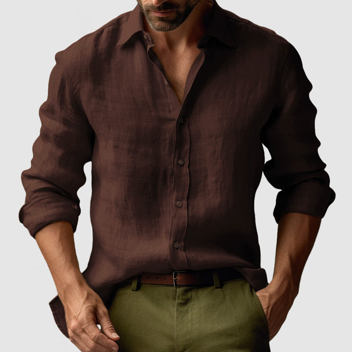 Camicia casual comoda da uomo, maniche lunghe e traspirante. Colletto classico, ottima per tempo libero e ufficio.