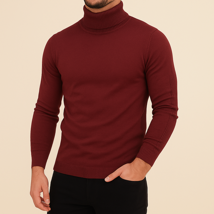 Maglione uomo invernale collo alto slim fit. Maglieria calda e versatile per un'eleganza casual maschile.