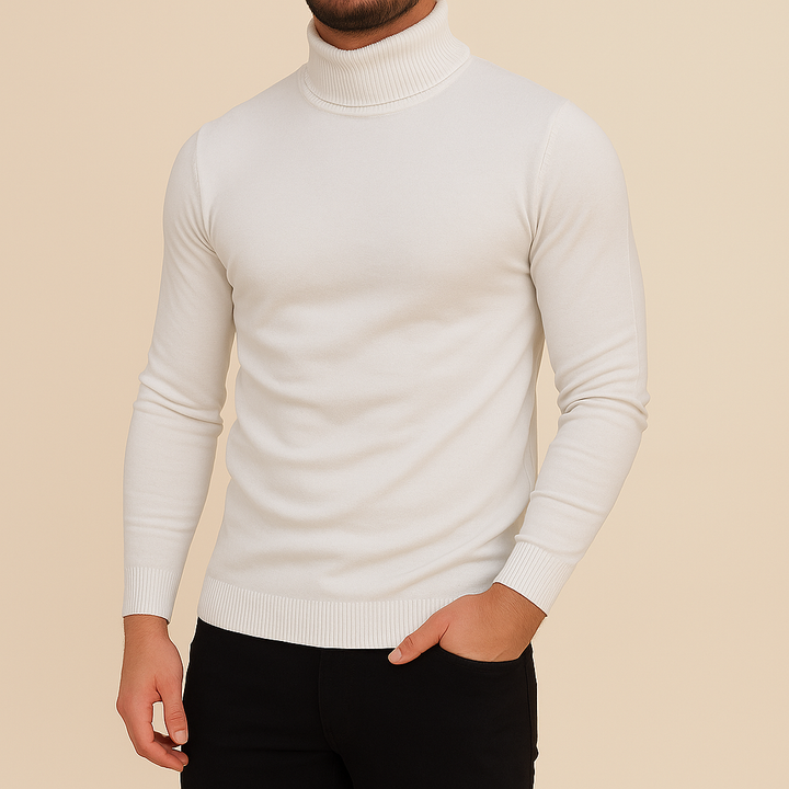 Pullover uomo a collo alto aderente, ideale per l'eleganza casual invernale e un look maschile curato.
