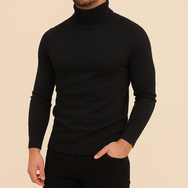 Versatile maglione uomo a collo alto slim fit, perfetto per outfit casual o eleganti invernali.
