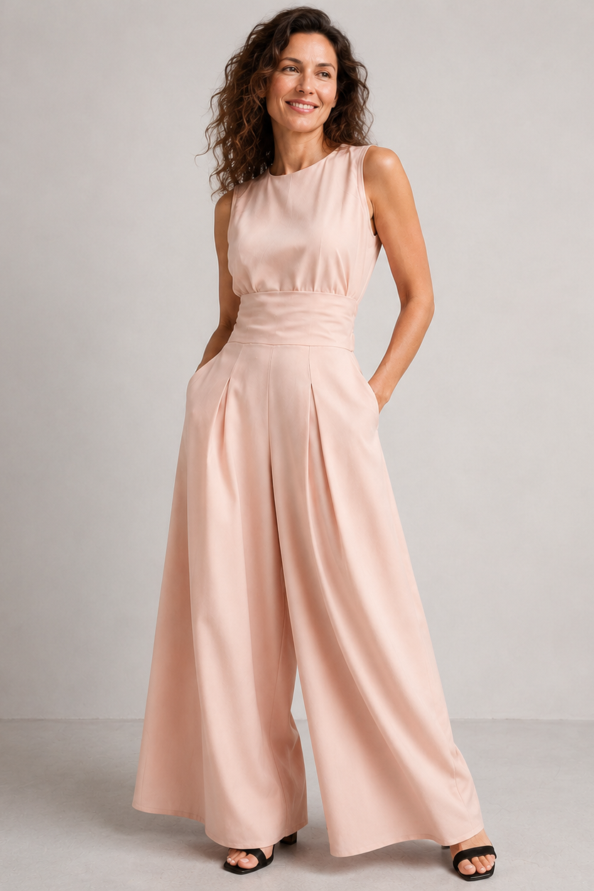Morbida tuta donna fluida e ampia, dal taglio comodo e femminile. Perfetta per outfit casual estivi e rilassanti.