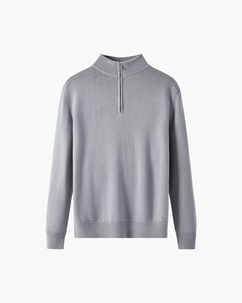 Maglione uomo elegante con mezza zip e collo alto, perfetto per stile casual e comfort.