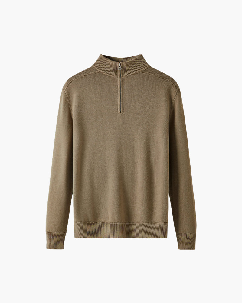 Maglione uomo nero classico con mezza zip e collo alto, per un look maschile raffinato.