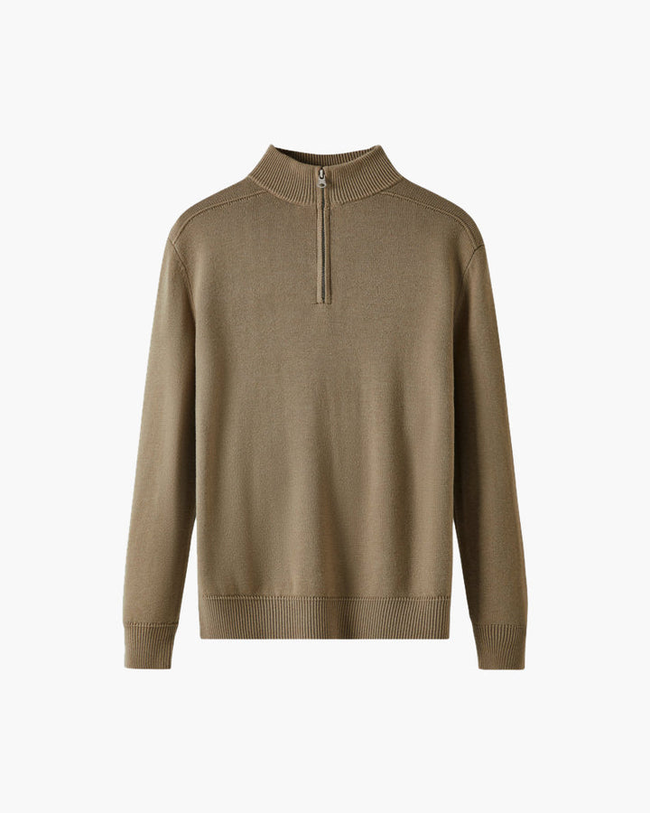 Maglione uomo nero classico con mezza zip e collo alto, per un look maschile raffinato.