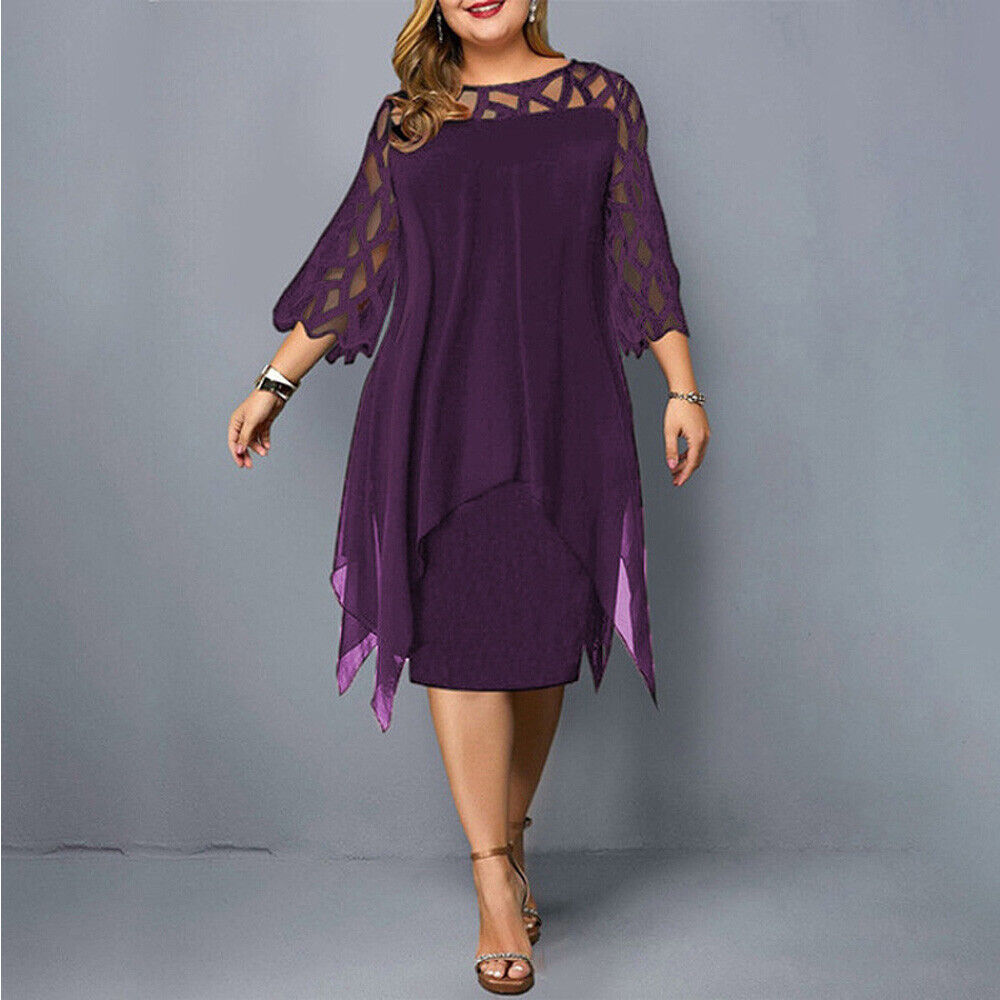 Vestito da sera blu taglie forti, comodo e chic, con taglio midi e dettagli raffinati.