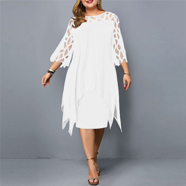Elegante abito midi pizzo nero per donna taglie forti, perfetto per feste e cene speciali.