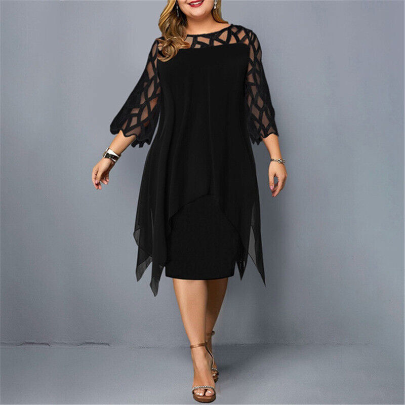 Abito midi viola da donna, taglie forti, dal design elegante e confortevole per ogni evento.