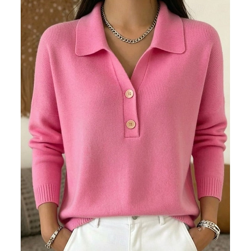 Maglione donna in maglia a collo polo, con bottoni. Stile versatile e confortevole per look invernali e casual chic.