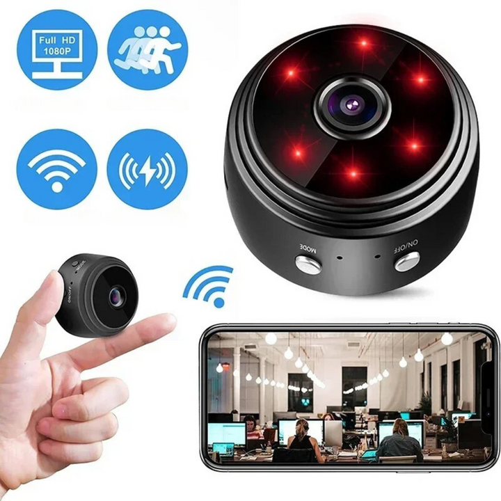 Telecamera WiFi smart HD 1080P per sorveglianza, con immagini chiare e rilevamento movimento avanzato.