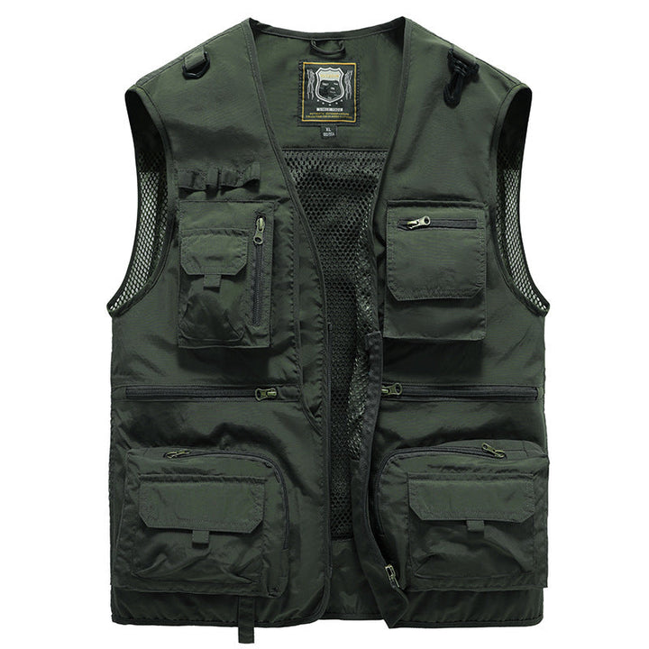 Gilet da pesca uomo multitasche, leggero e traspirante, essenziale per la tua attrezzatura estiva.