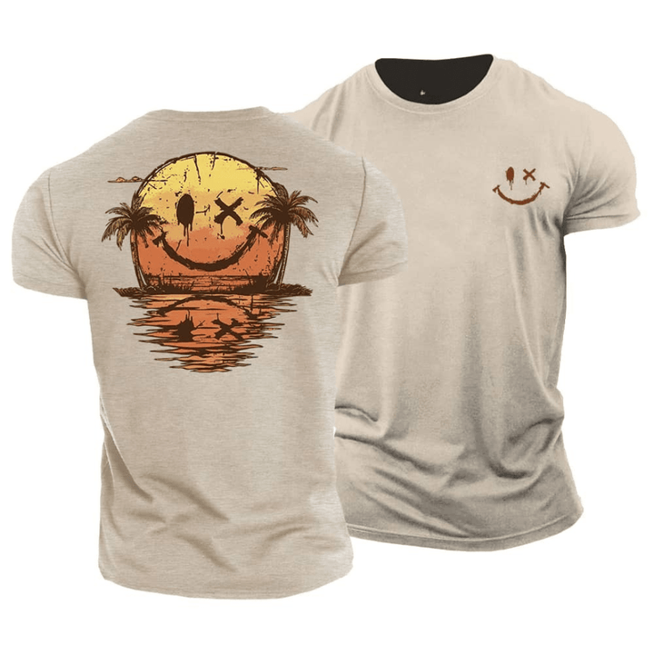 T-shirt uomo moderna con allegra stampa smiley, capo essenziale per la moda estiva casual e divertente.