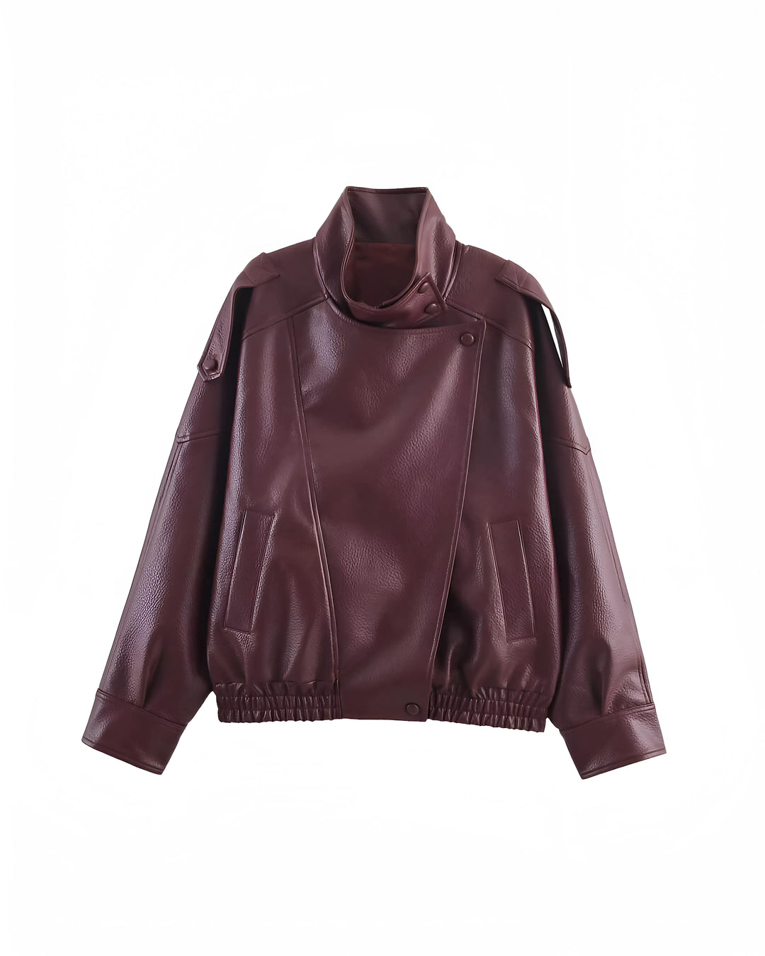 Elegante giacca biker donna in pelle nera, taglio aderente, con zip metallo. Ideale per l'inverno e look quotidiani.