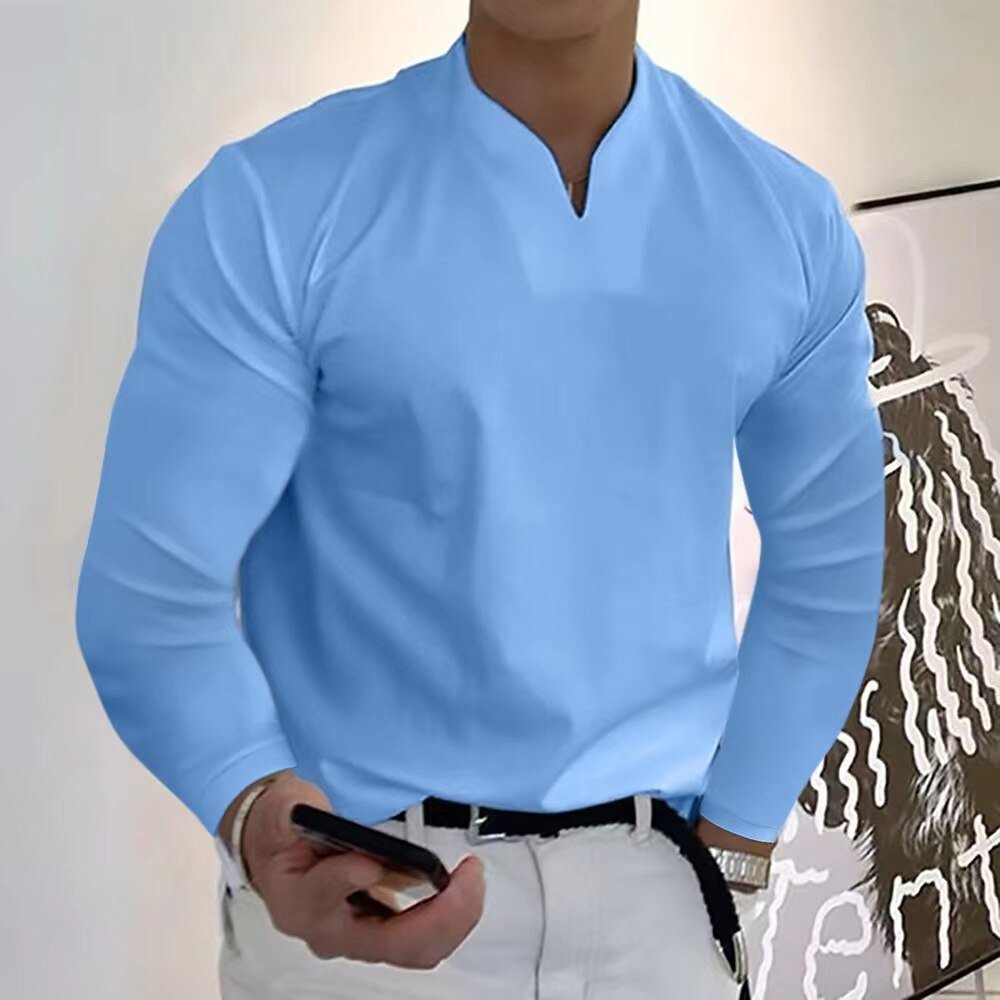 Camicia elegante uomo, senza bottoni, traspirante, perfetta per un look sofisticato e moderno.