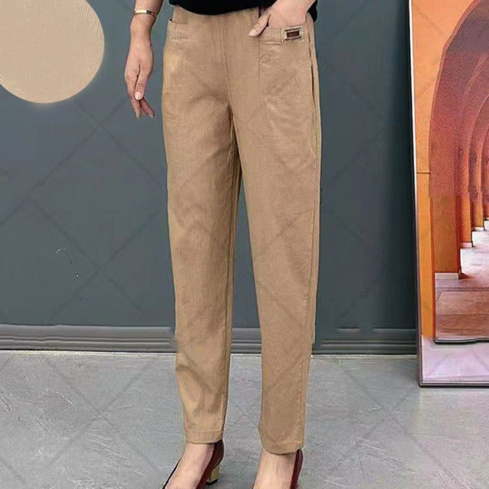 Pantaloni donna in cotone con vita elastica per massimo comfort, ideali per stile quotidiano e taglie forti.