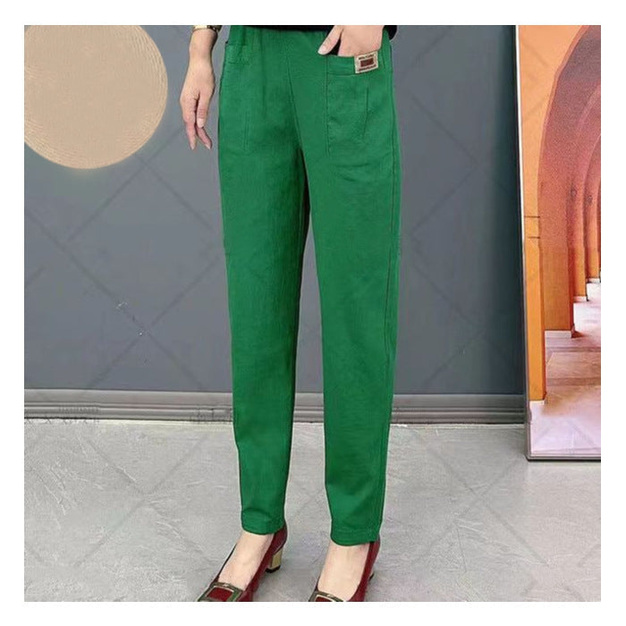 Moda femminile: pantaloni casual donna in cotone con vita elastica, ideali per stile versatile e comodo.