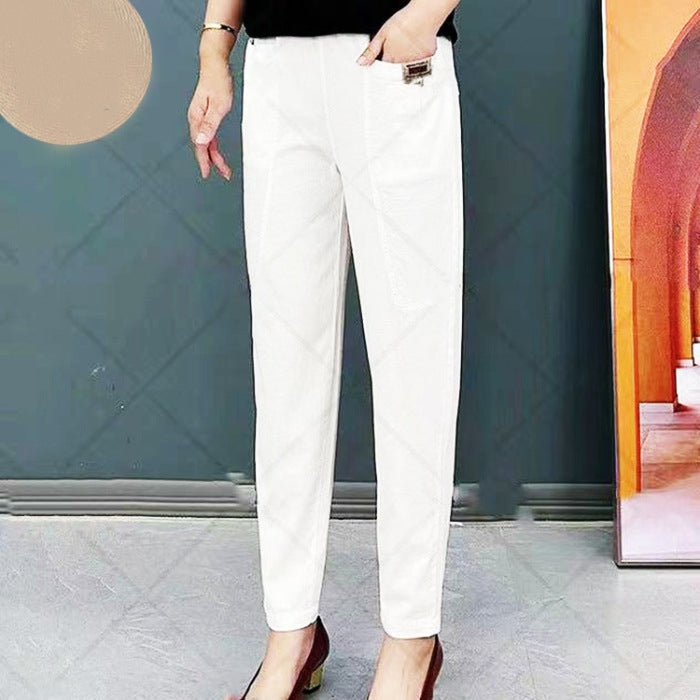 Pantaloni estivi donna in cotone, leggeri e larghi, con vita elastica per un comfort casual elegante.
