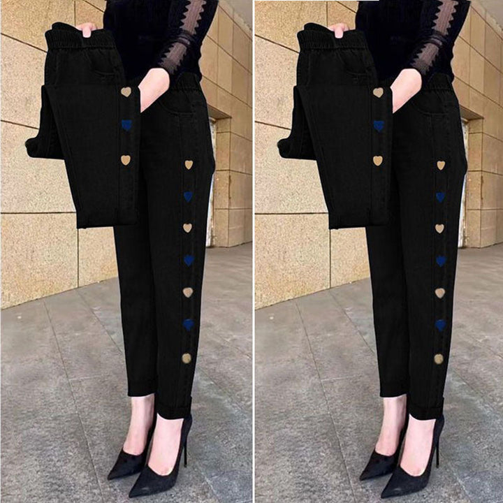 Nuovi pantaloni da donna in moda, super elastici con piccoli cuori e vita alta. Femminili e molto confortevoli.
