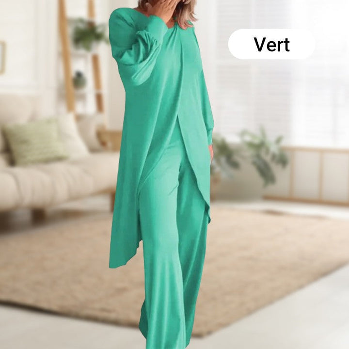 Moda femminile: completo due pezzi donna, top e pantaloni, per un look moderno, comodo e casual chic.