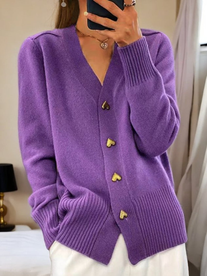 Cardigan elegante donna a scollo a V, con bottoni frontali e maniche lunghe. Ideale per la moda invernale.