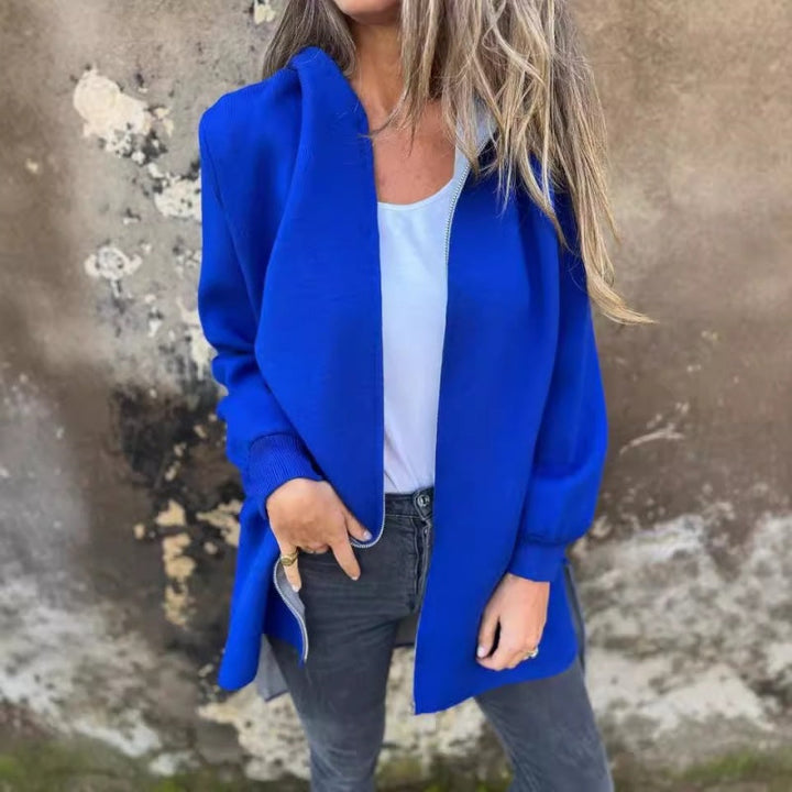 Giacca comfort donna oversize, pullover casual con zip per stile quotidiano e praticità.