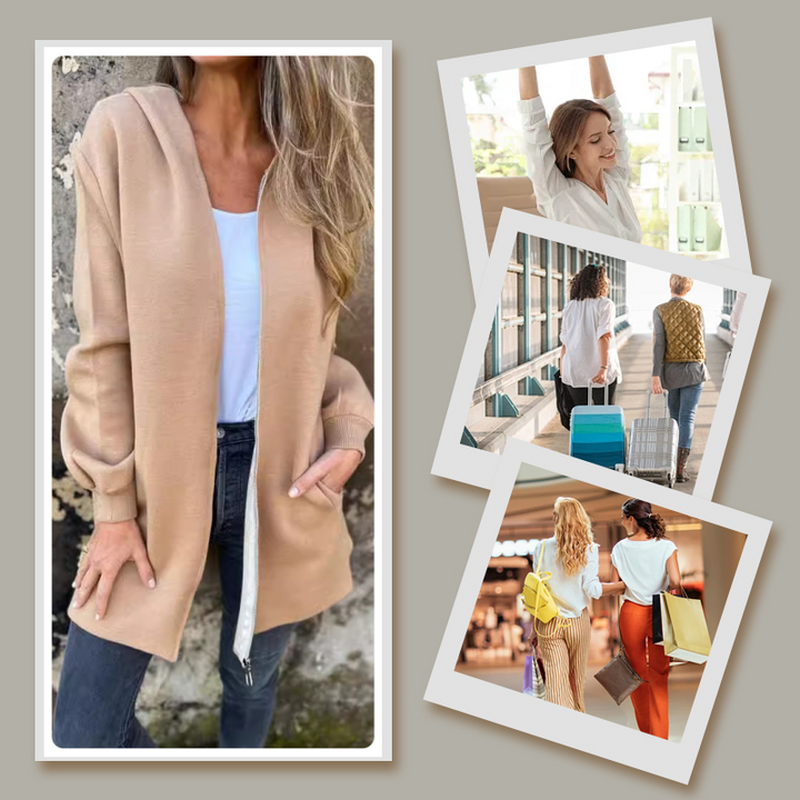 Giacca oversize donna casual con zip, ideale su jeans per uno stile quotidiano pratico.