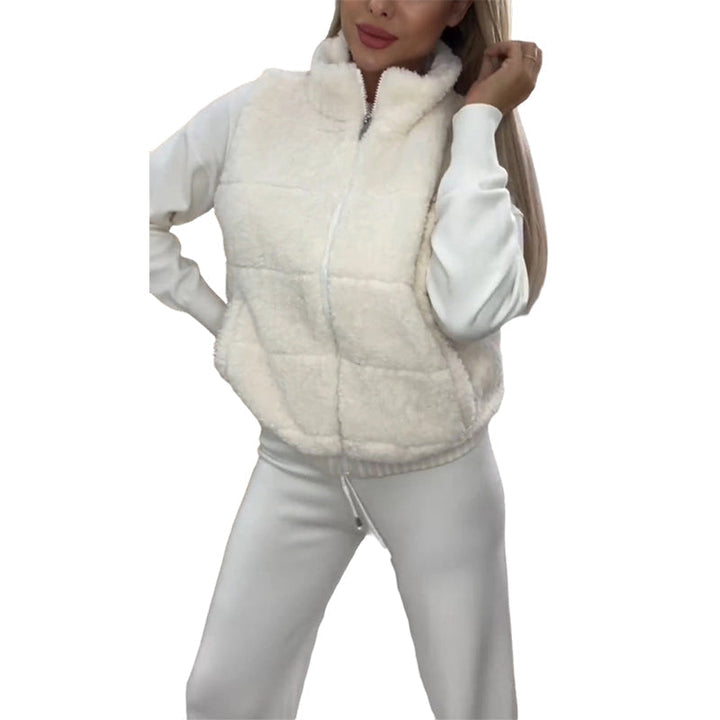 Set invernale da donna 3 pezzi: maglia comoda, pantaloni larghi e gilet. Perfetto per il lounge wear.