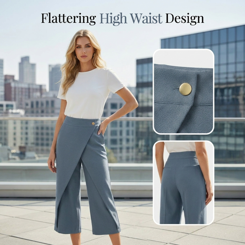 Culotte donna versatili in poliestere, effetto gonna pantalone, ideali per comfort e look casual chic.
