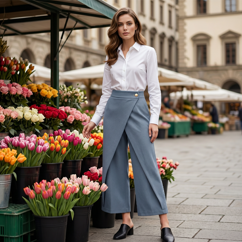 Pantaloni culotte neri donna, tessuto leggero in poliestere, perfetti per un look chic e comodo estivo.