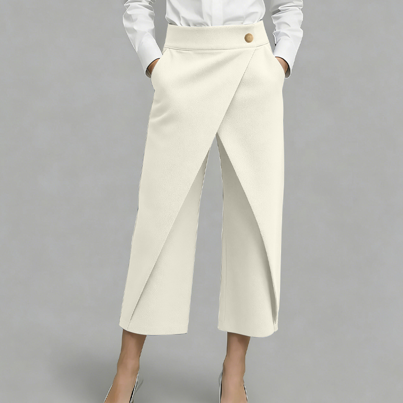 Pantaloni culotte donna a vita alta, effetto gonna ampia, per un look casual chic versatile, perfetti per l'ufficio.