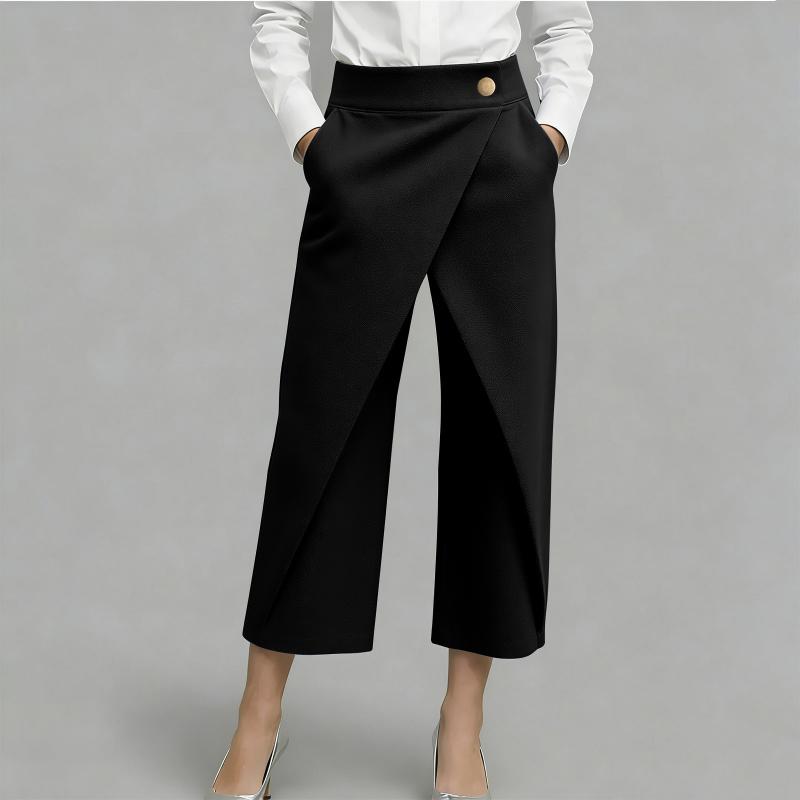 Eleganti pantaloni culotte donna neri, ampi e comodi, stile gonna per un outfit estivo e ufficio sofisticato.