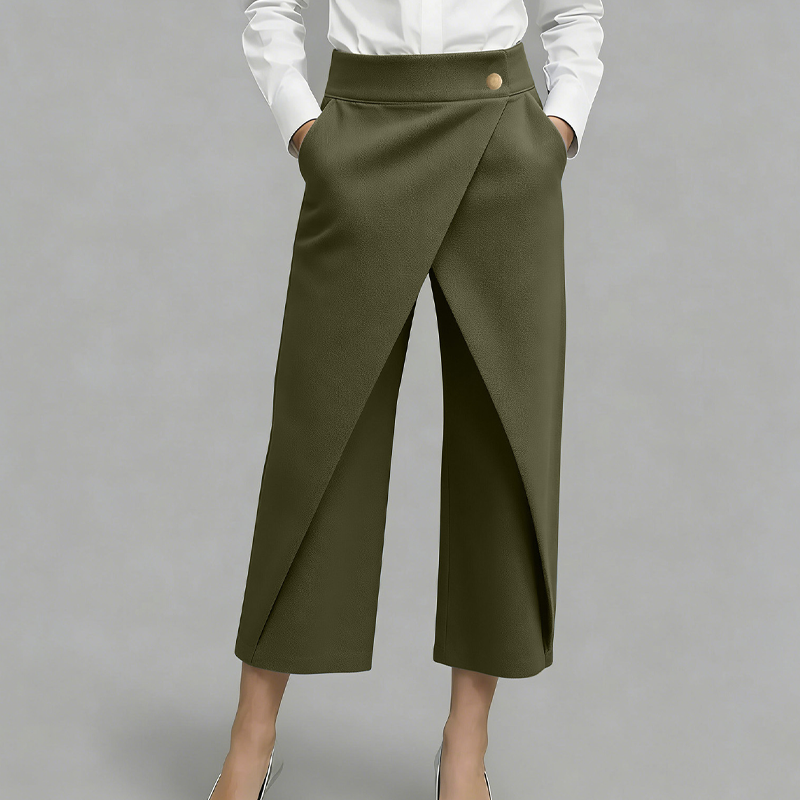 Pantaloni culotte donna in poliestere, effetto gonna per look chic da giorno e sera, comodi e alla moda.