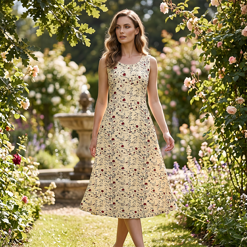 Maxi abito da donna estivo con stampa vivace e tasche, perfetto per un comfort casual e alla moda.