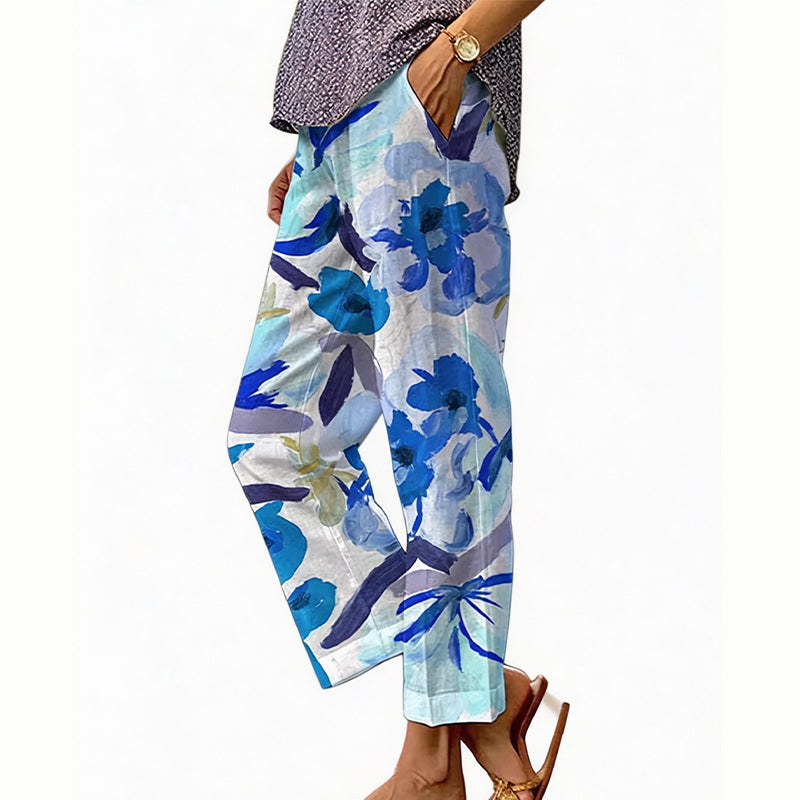 Pantaloni ampi floreali da donna, leggeri e freschi, perfetti per le giornate calde d'estate.