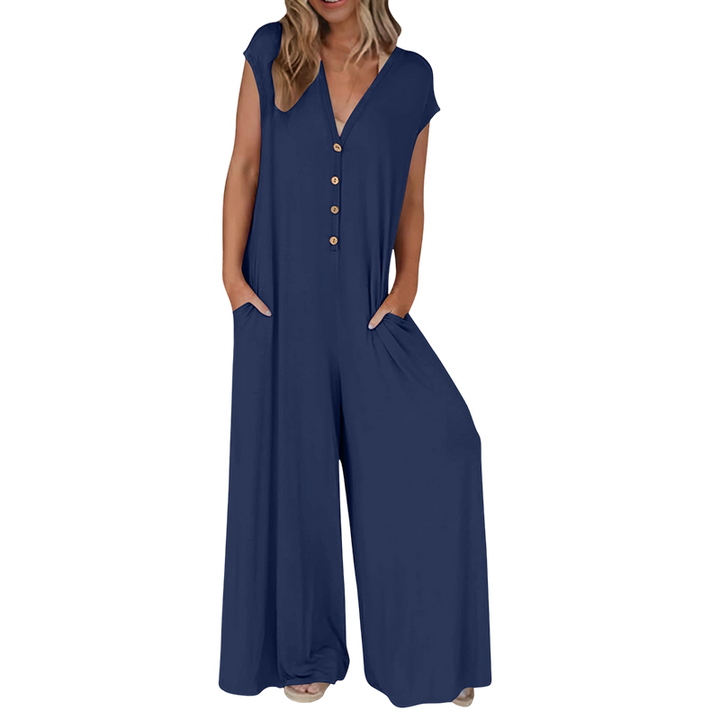 Tuta estiva chic con pantaloni ampi, comoda e alla moda, essenziale per l'armadio estivo femminile.