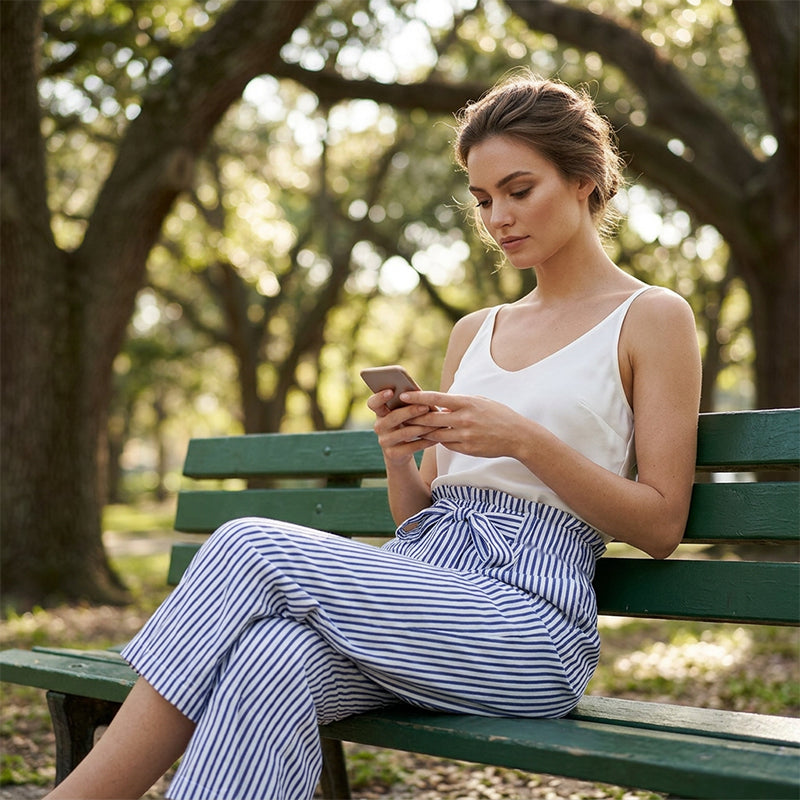 Pantaloni donna a vita paperbag con gamba larga fluida, perfetti per un outfit elegante e comodo.