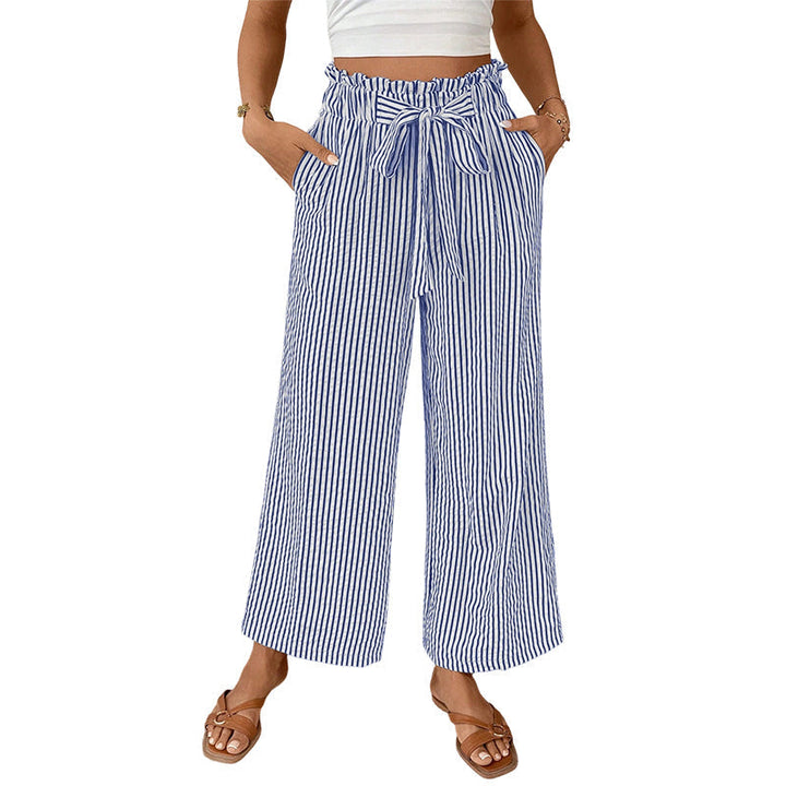 Pantaloni estivi da donna a vita alta paperbag, comodi e leggeri, ideali per la primavera-estate.