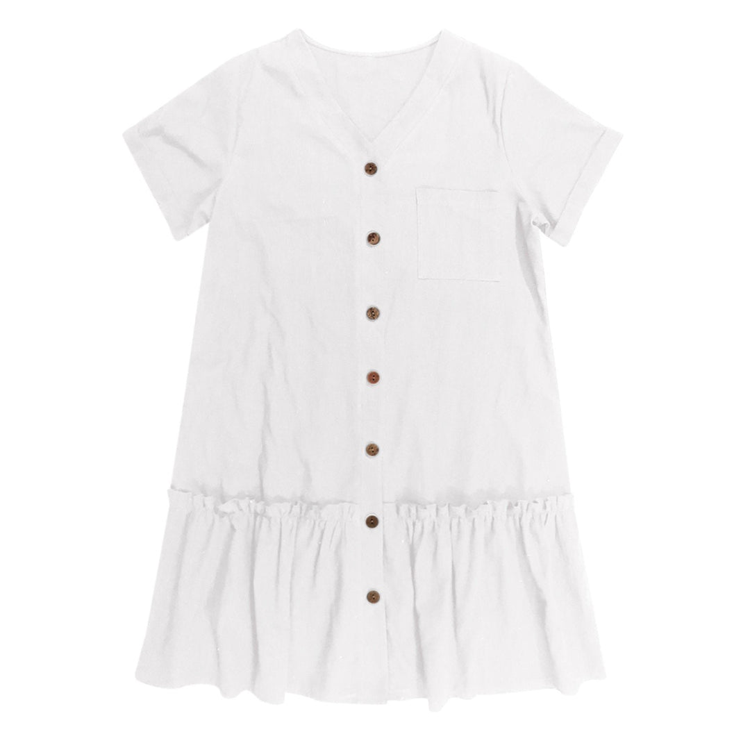 Vestito donna in cotone lino, estivo e traspirante, con bottoni e design chic.