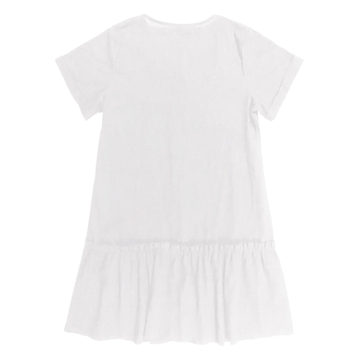 Abito estivo corto donna, elegante ma casual, in cotone lino fresco, con bottoni.