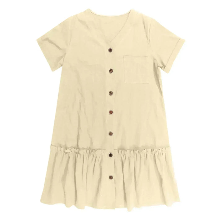 Abito corto estivo donna, fresco e casual-chic, con bottoni, in cotone lino.