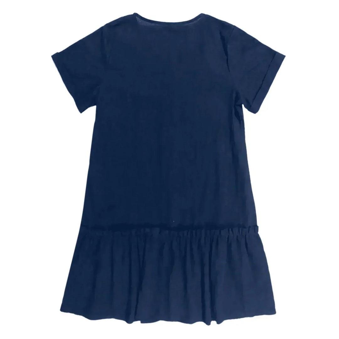 Vestito donna estivo, chic e fresco, in cotone lino, corto, con bottoni, stile casual.