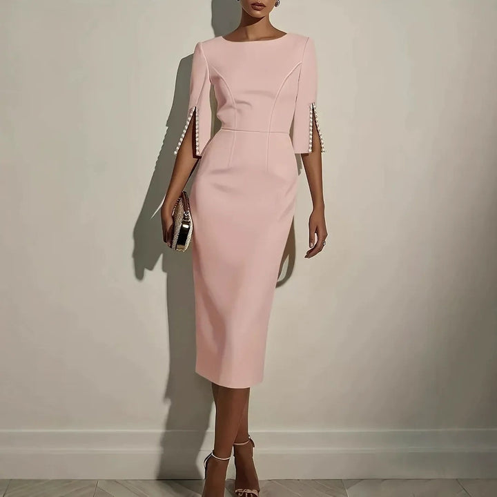 Abito elegante midi da donna, tubino aderente, con maniche spaccate, perfetto per occasioni formali.