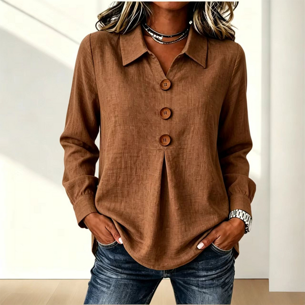 Blusa elegante donna per abbigliamento ufficio, comfort e stile con colletto classico.