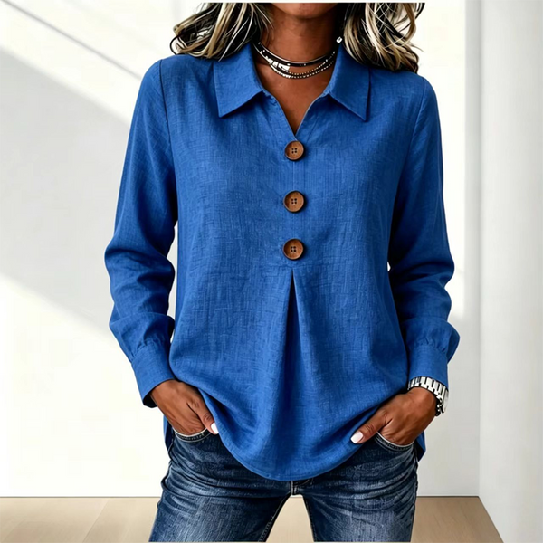 Blusa donna per uno stile confortevole ed elegante, con colletto classico e bottoni decorativi.