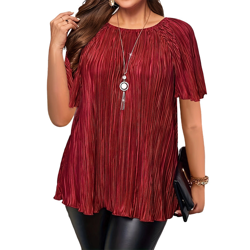 Top plissé donna taglie forti maniche corte. Eleganza curvy per look versatile e confortevole.