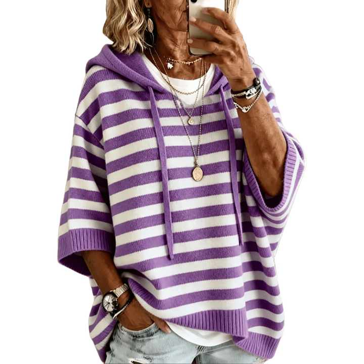 Felpa oversize da donna a righe colorate, con cappuccio e stile comfort per il tempo libero.