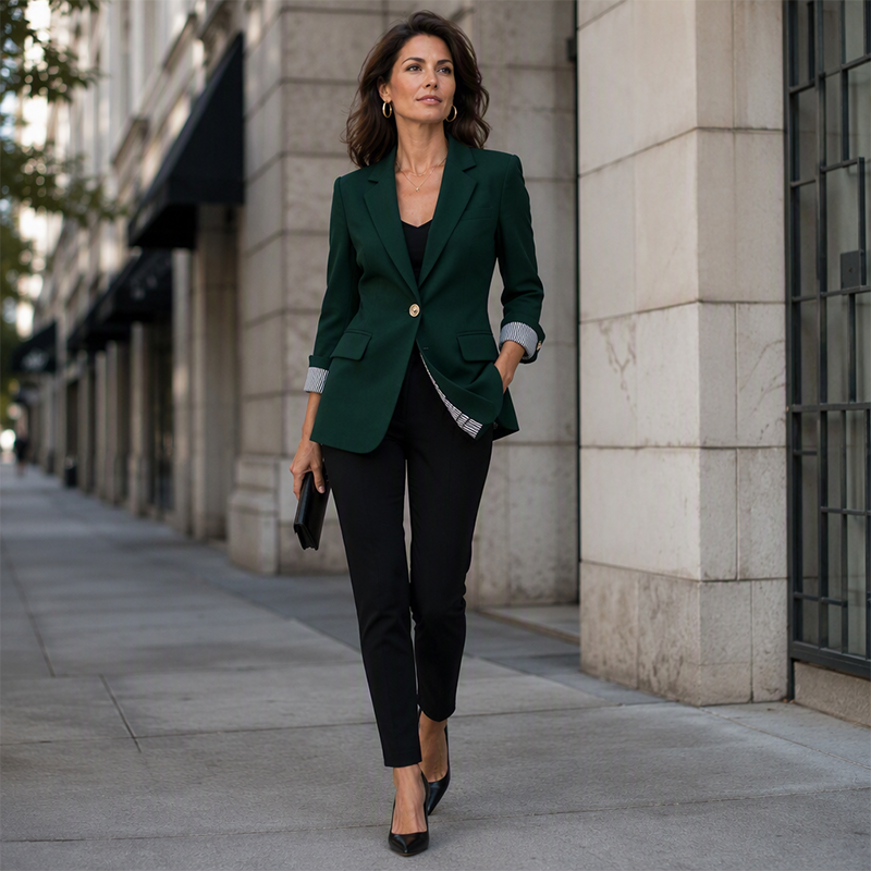 Moda femminile: blazer donna leggero, elegante e versatile. Si abbina perfettamente a jeans o pantaloni classici.