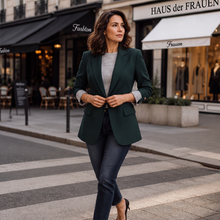 Giacca blazer donna, leggera ed essenziale per un look moderno. Ideale per outfit professionali e casual.